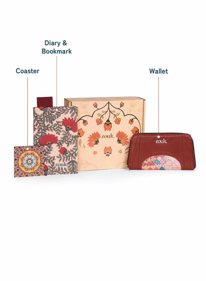 ZOUK صندوق هدايا "نوابي إليجانس" المنسوج | محفظة، قواعد أكواب، مفكرة، وفاصل كتب مستوحاة من فن مادوباني | مجموعة هدايا تراثية فاخرة مناسبة لحفلات الانتقال إلى منزل جديد، وأعياد الميلاد، والهدايا اليومية - Image 3